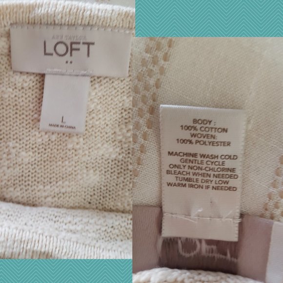 LOFT Heathered Ivory Knit Short Sleeve High Low Peplum Blouse - Picture 3 of 3